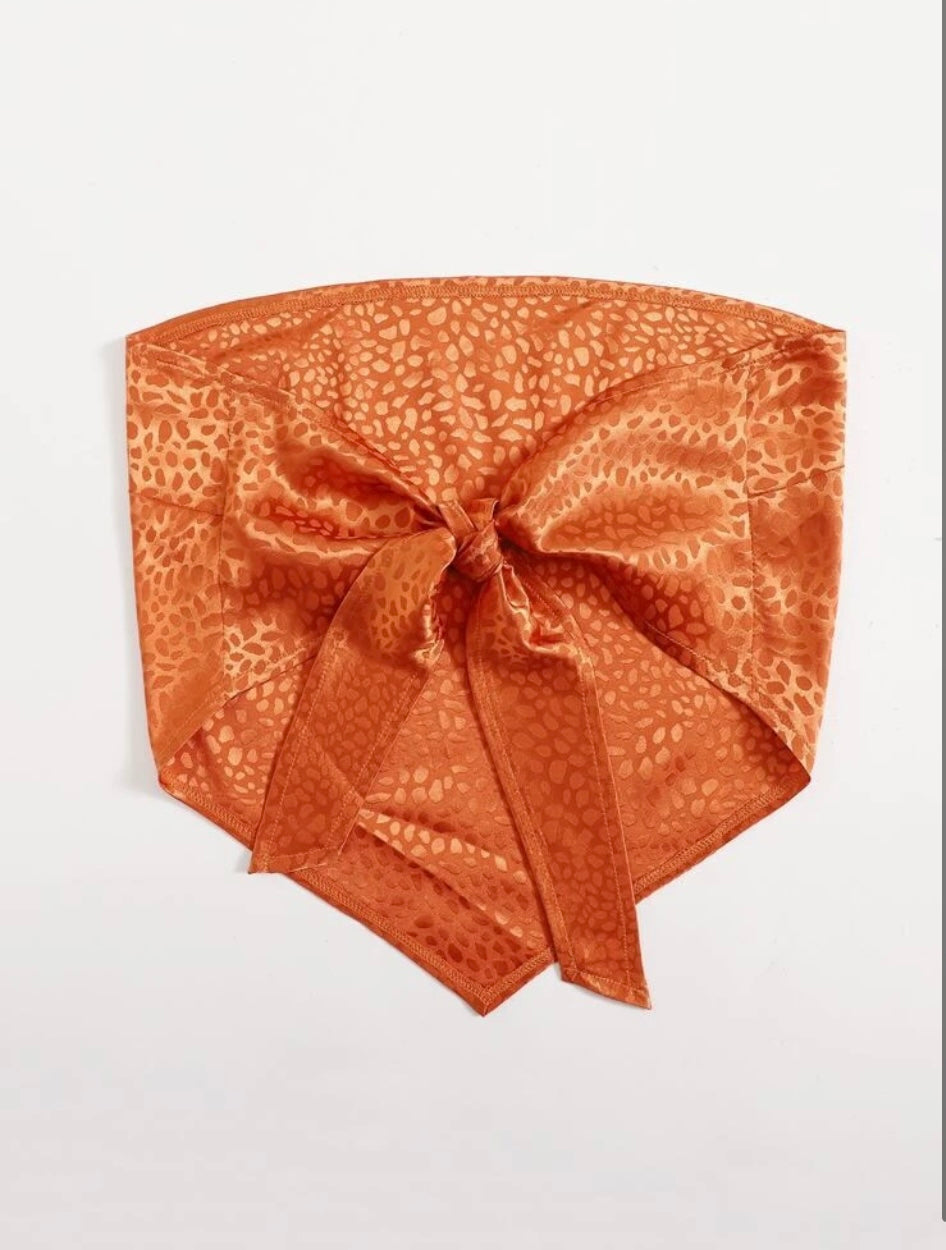 Orange Satin Jacquard Bandana Top