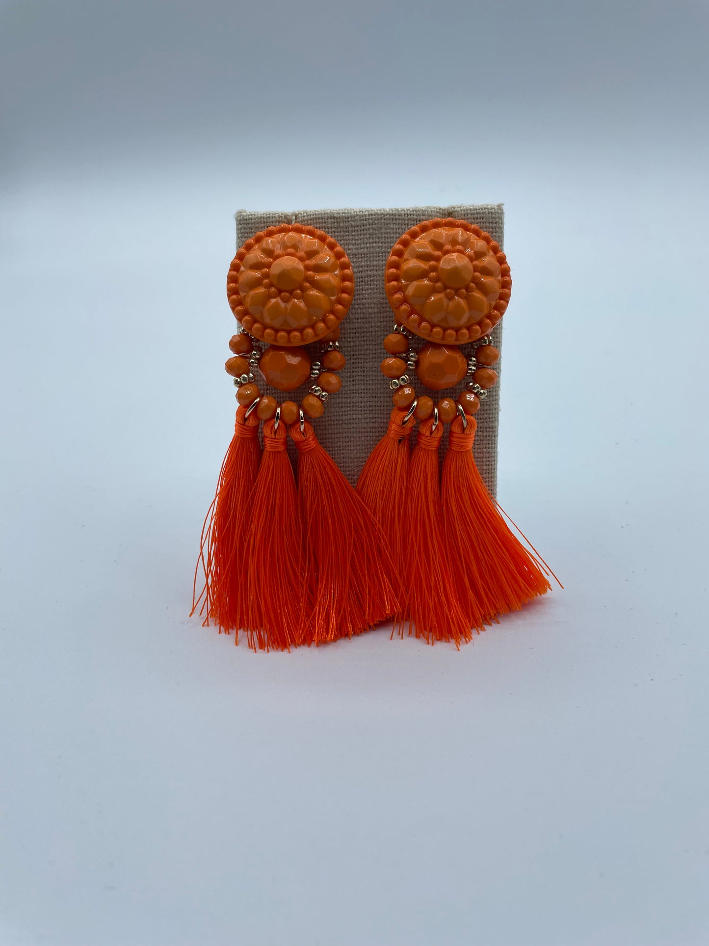 Orange Beaded Tassel Earrings
