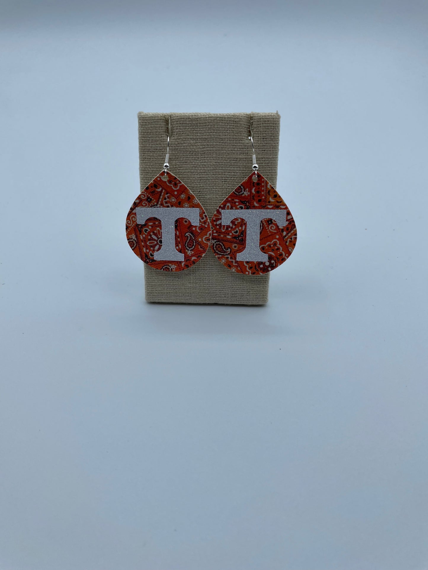 Faux Orange Bandana Earrings With T