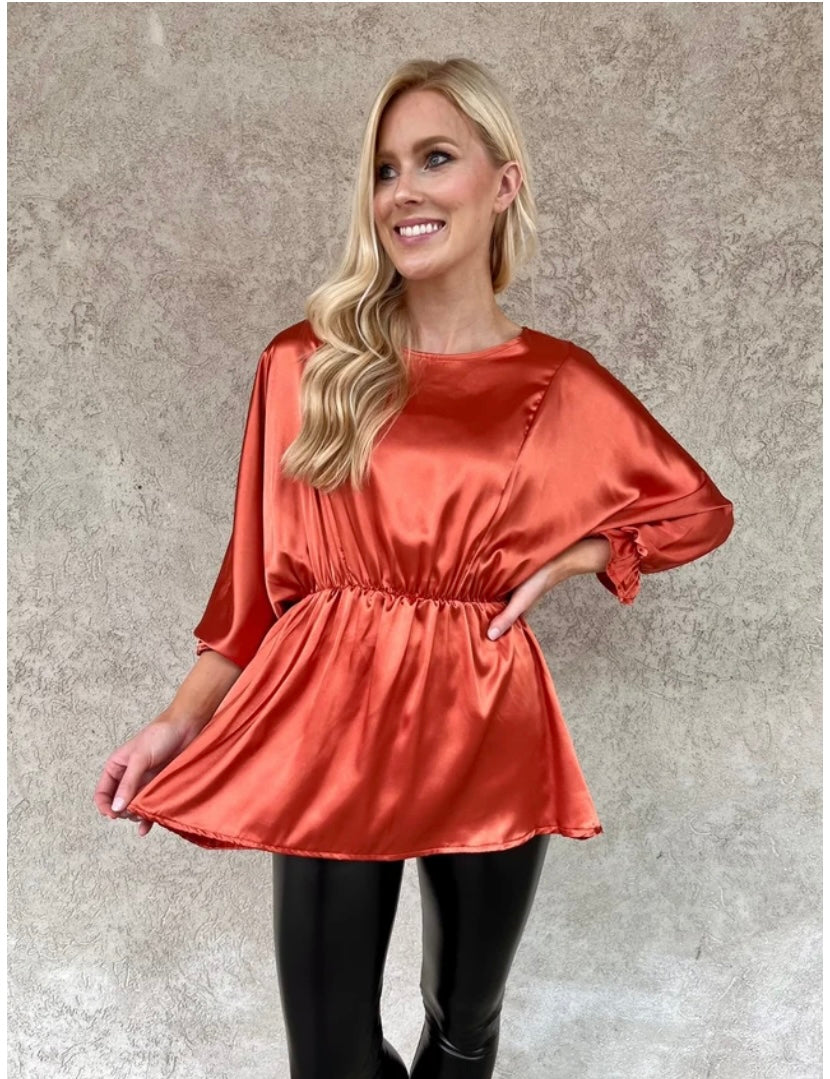 Cinnamon Satin Blouse Curvy