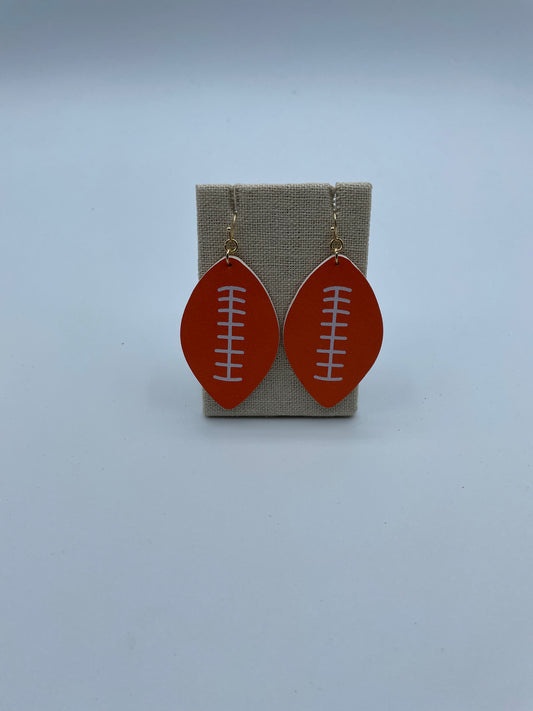 Orange Faux Leather Football Earrings