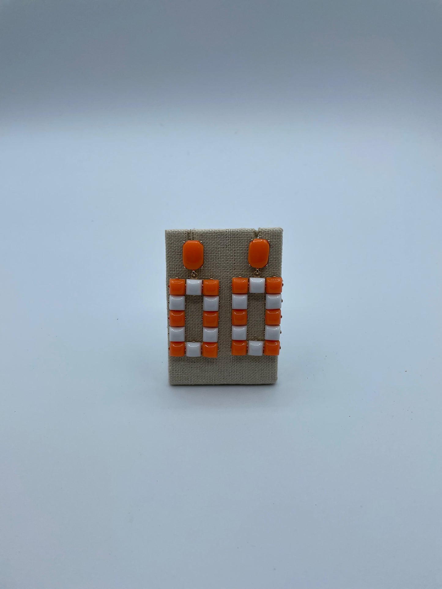 Orange And White Checkerboard Earrings