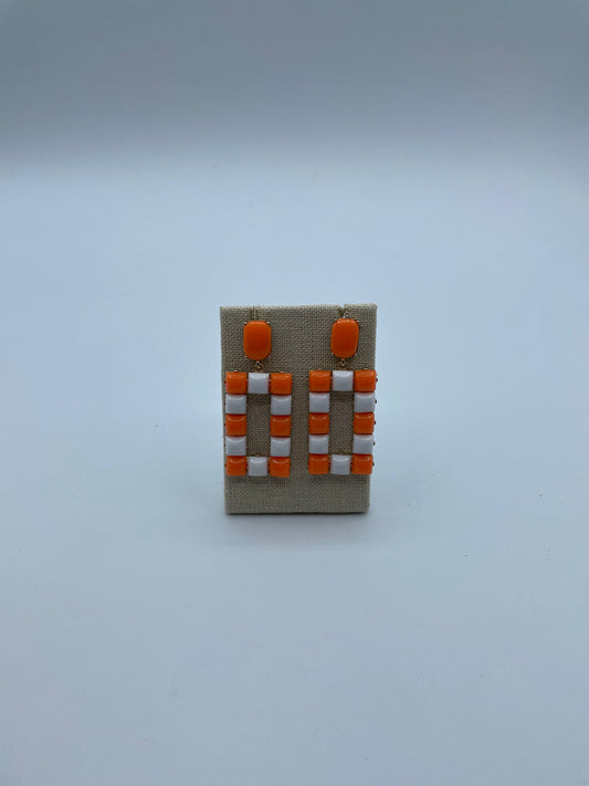 Orange And White Checkerboard Earrings