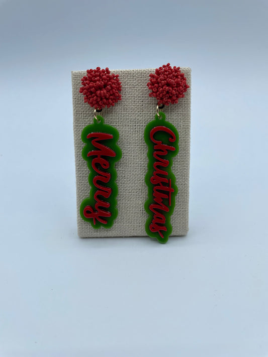 Red and Green Merry Christmas Earrings