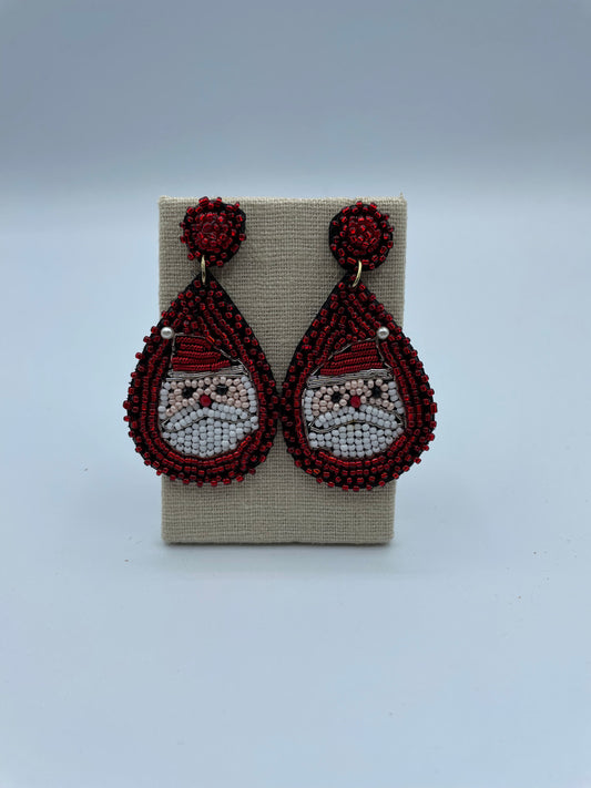 Red and White Beaded Santa Earrings