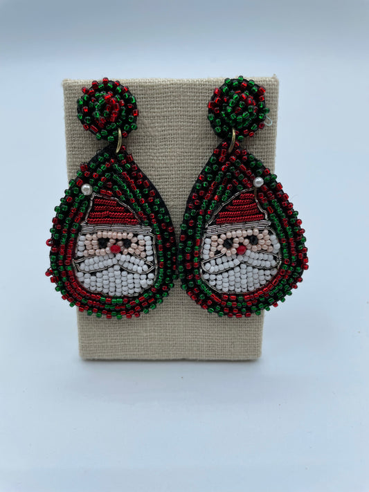 Red and Green Santa Beaded Earrings