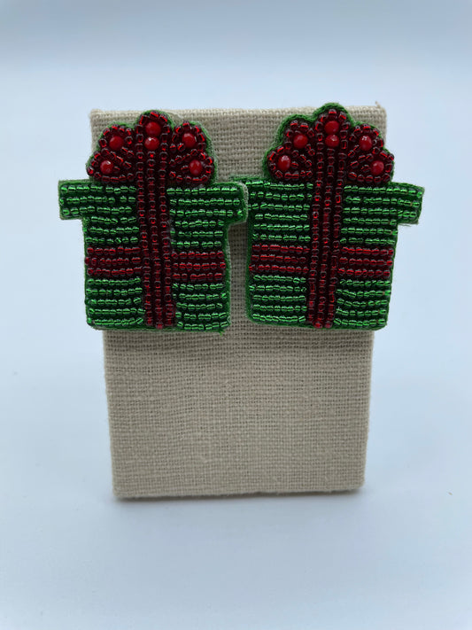 Green Christmas Package Earrings