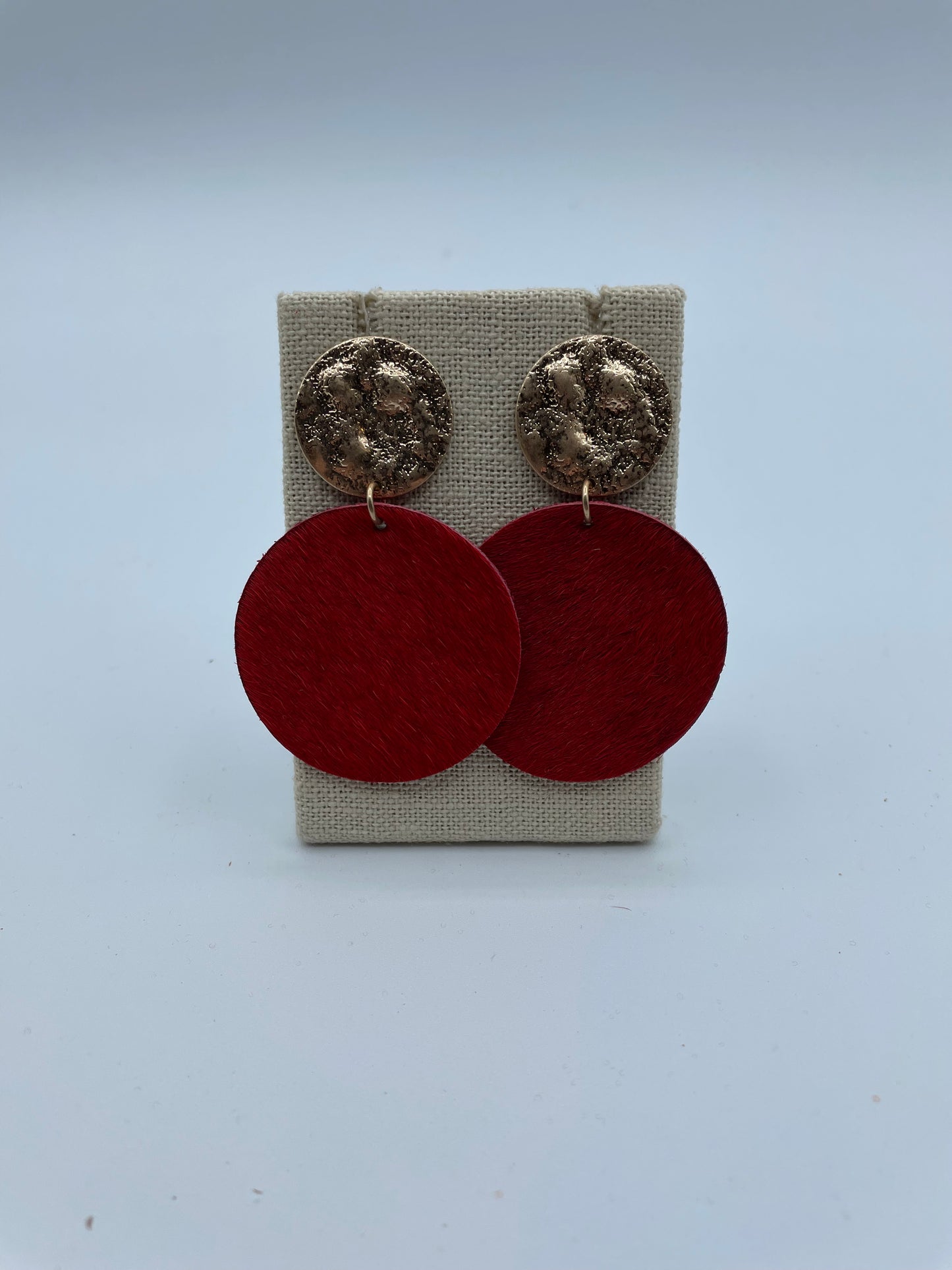 Red Cowhide Disc Earrings