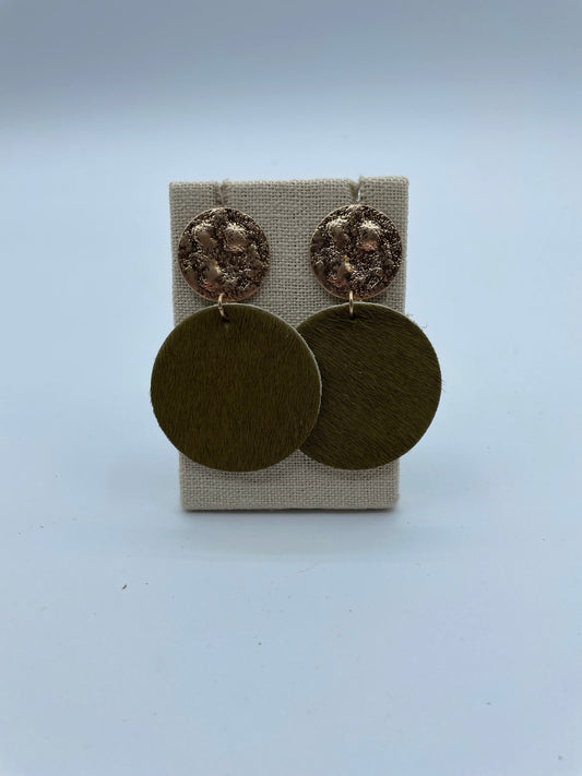 Olive Cowhide Disc Earrings