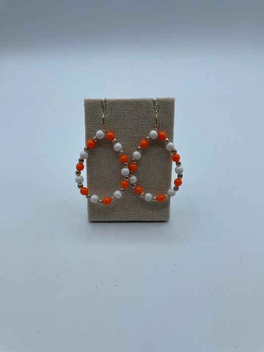Orange and White Teardrop Earrings