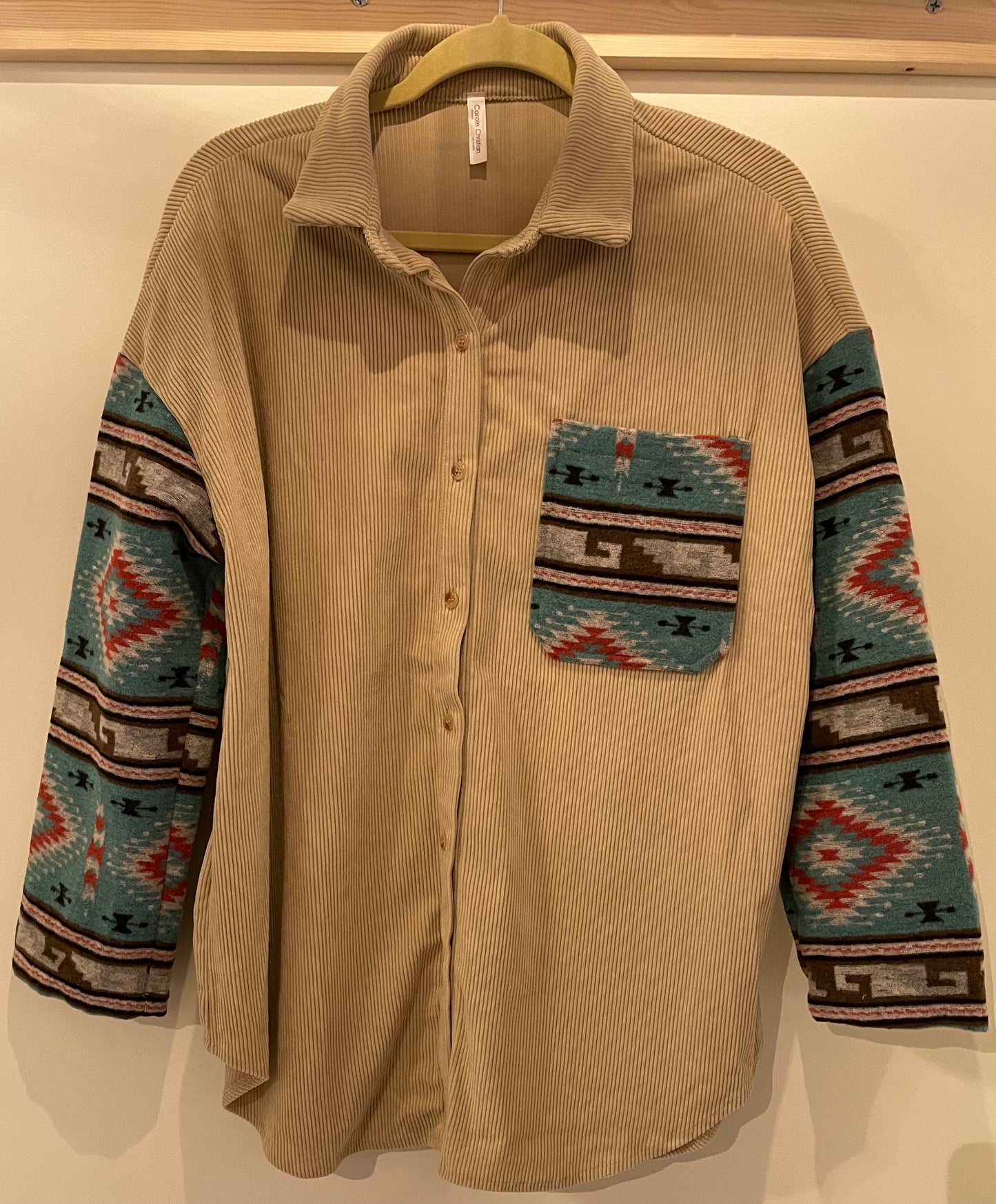 Cream Corduroy Aztec Shacket