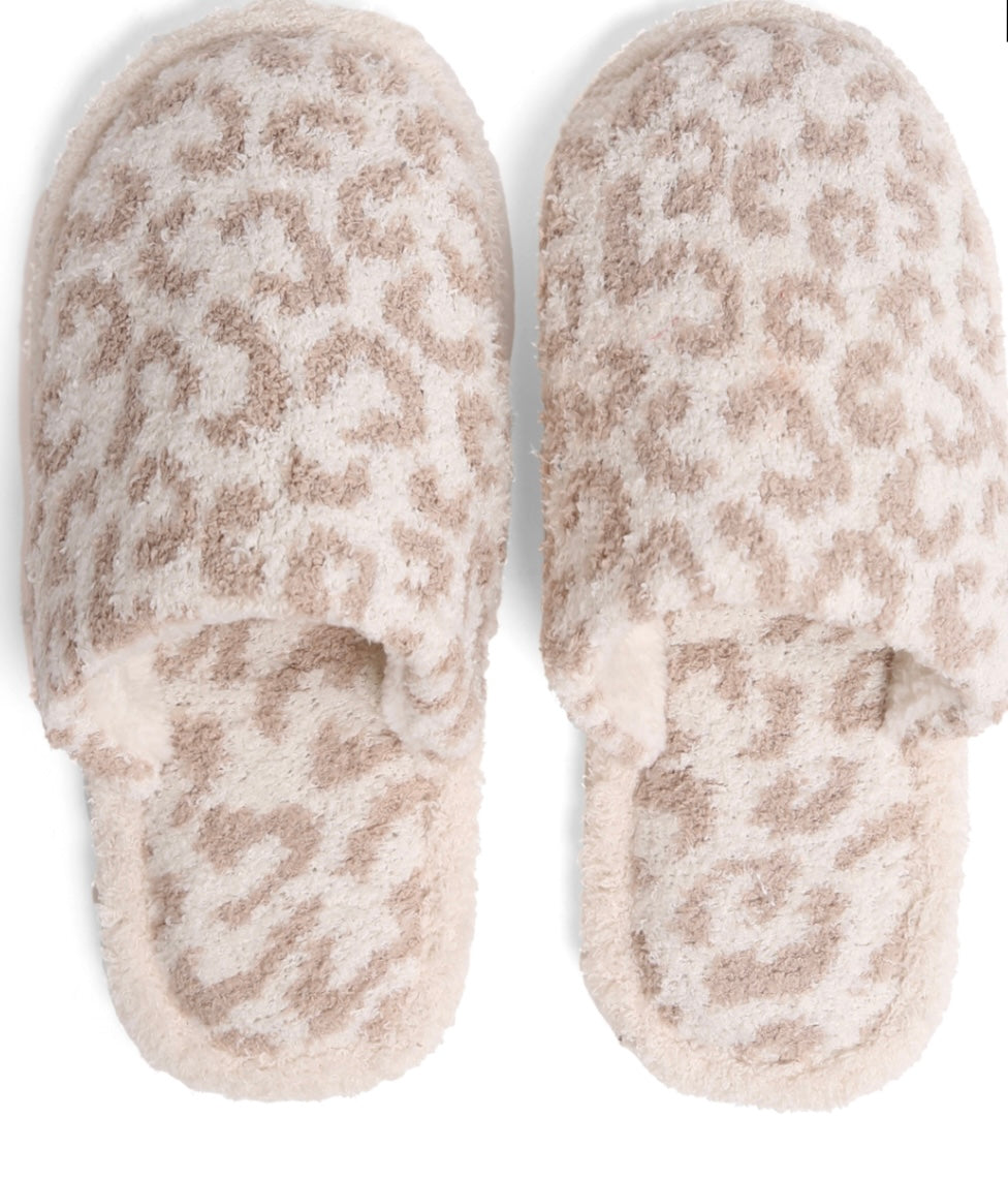Comfy Luxe Taupe Animal Print Slippers
