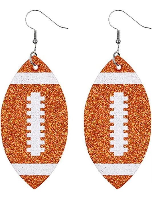 Orange Glitter Football Earrings