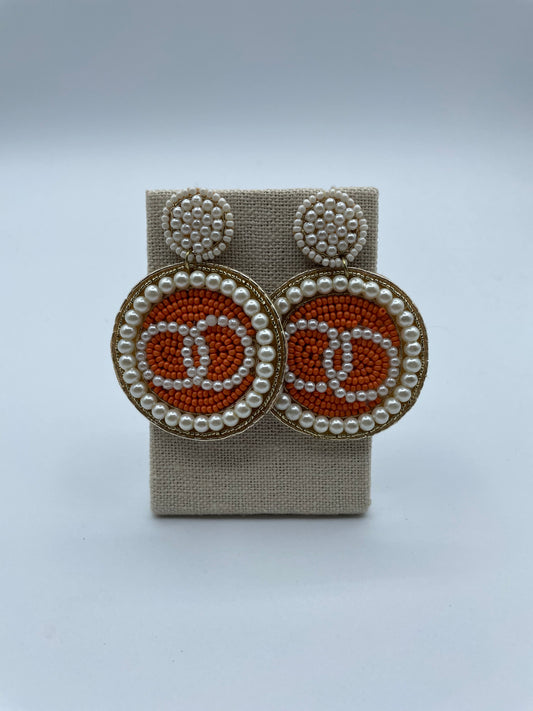 Pearl and Orange Beaded Earrings