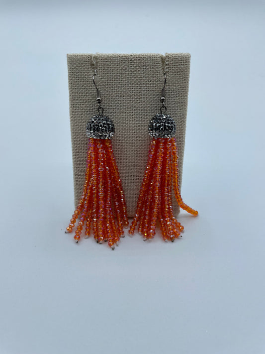 Orange Sparkle Tassel Earrings
