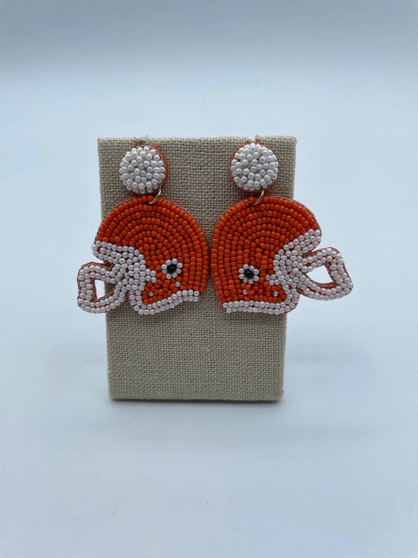 Beaded Orange Football Helmet Earrings