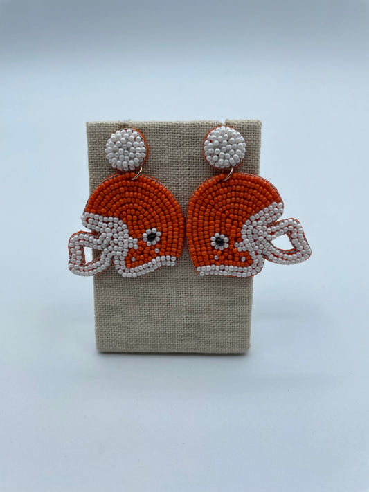 Beaded Orange Football Helmet Earrings