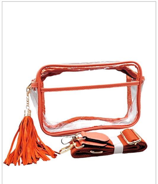 Large Orange and Clear Stadium Crossbody