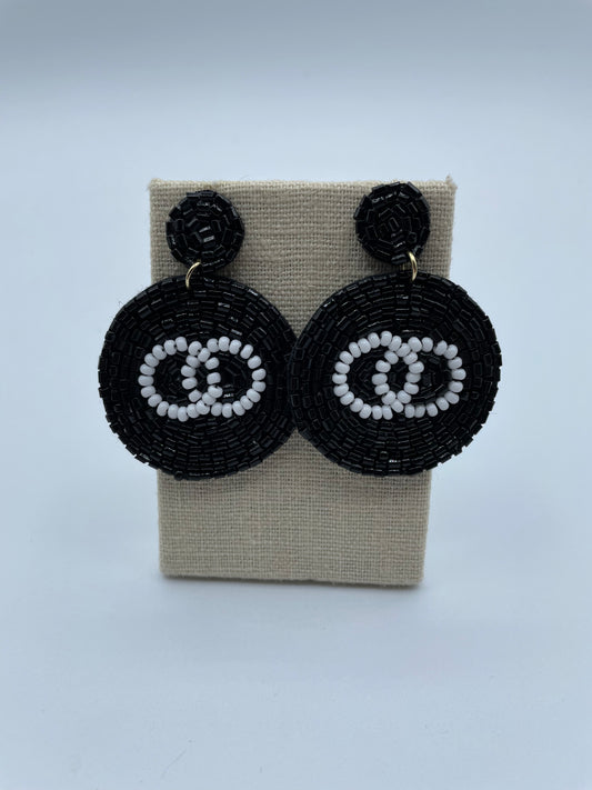 Black Beaded With White Earrings