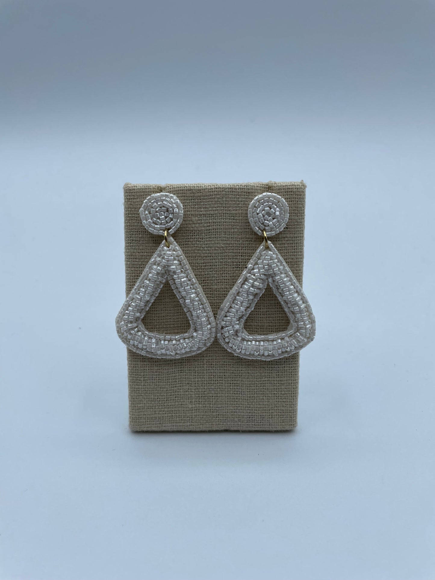 White Beaded Triangle Earrings