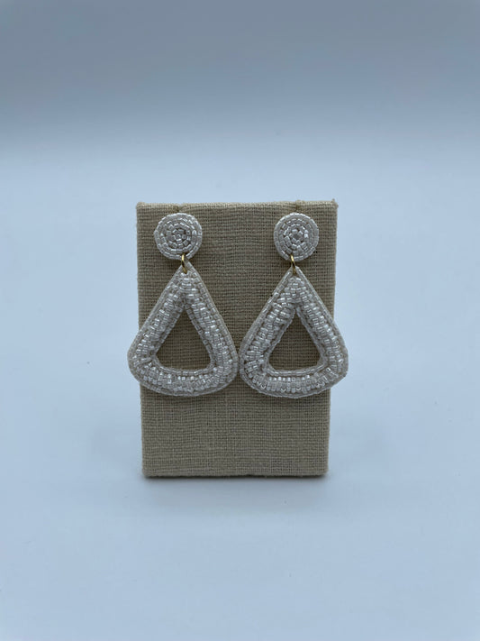 White Beaded Triangle Earrings