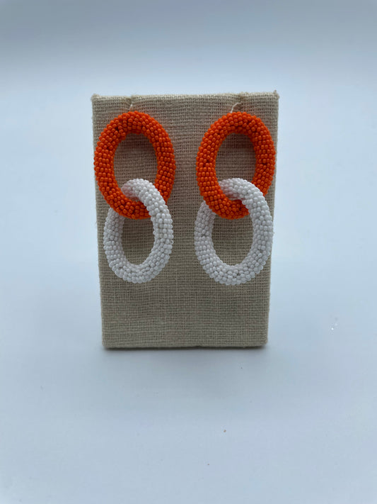 Orange and White Linked Earrings