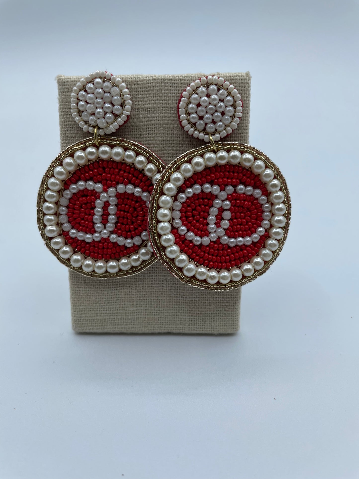 Red Bead and Pearl Earrings