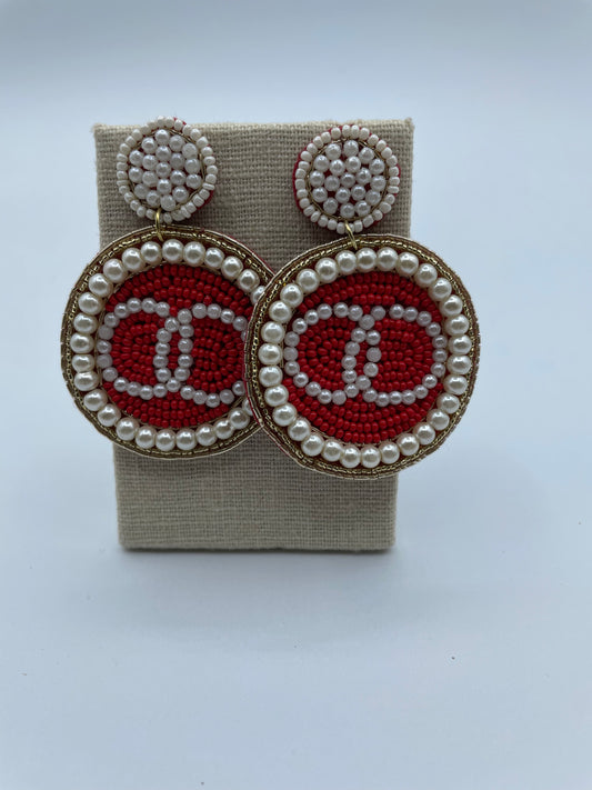 Red Bead and Pearl Earrings