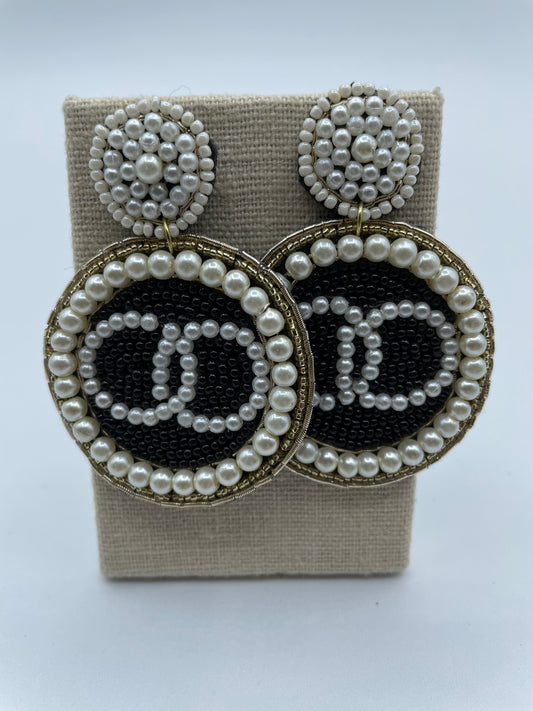 Black Bead and Pearl Earrings