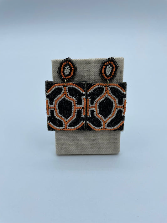 Black and Orange Beaded Earrings