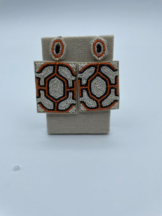 White, Orange and Black Beaded Earrings