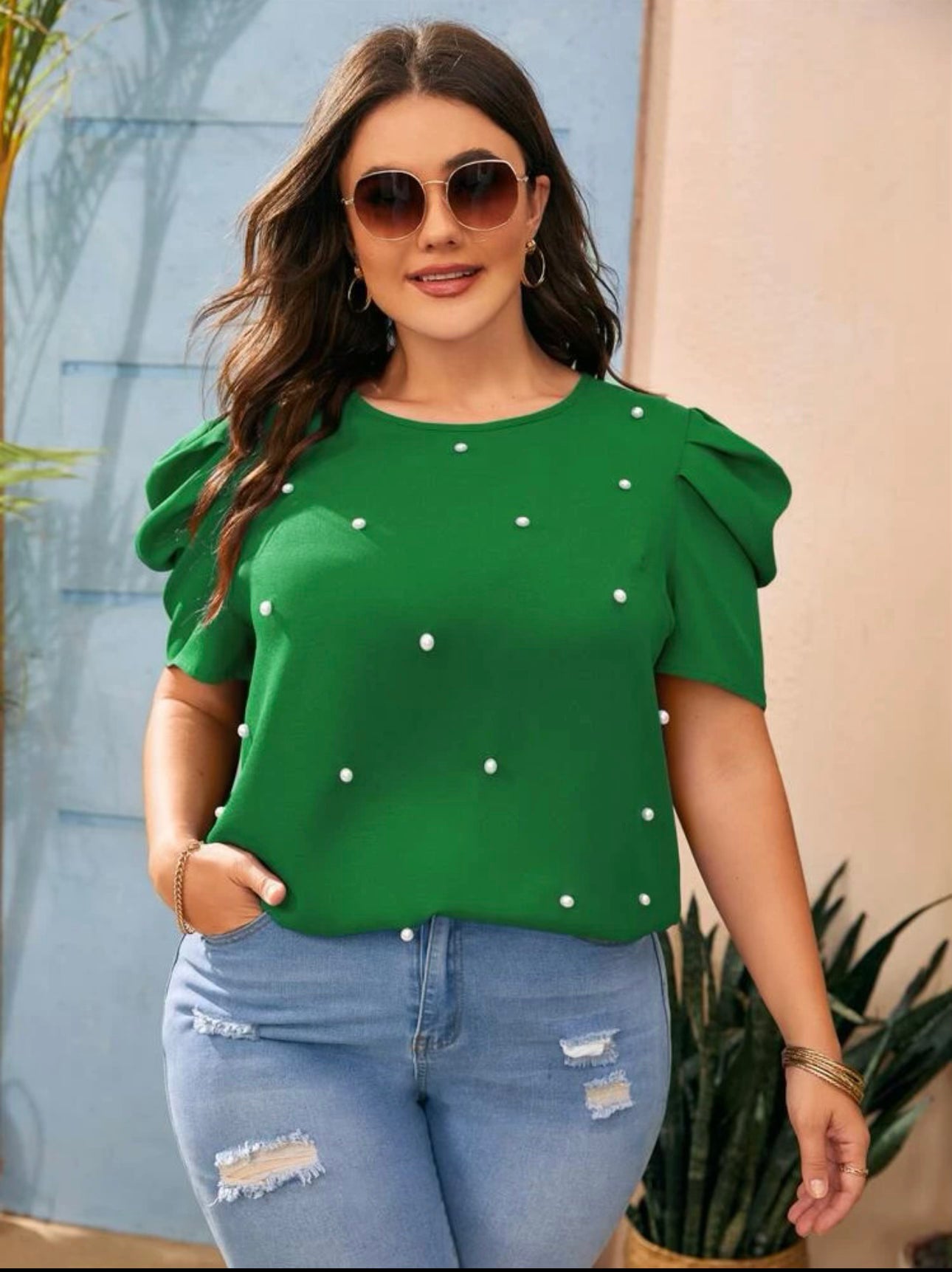 Curvy Puff Sleeve Pearl Top