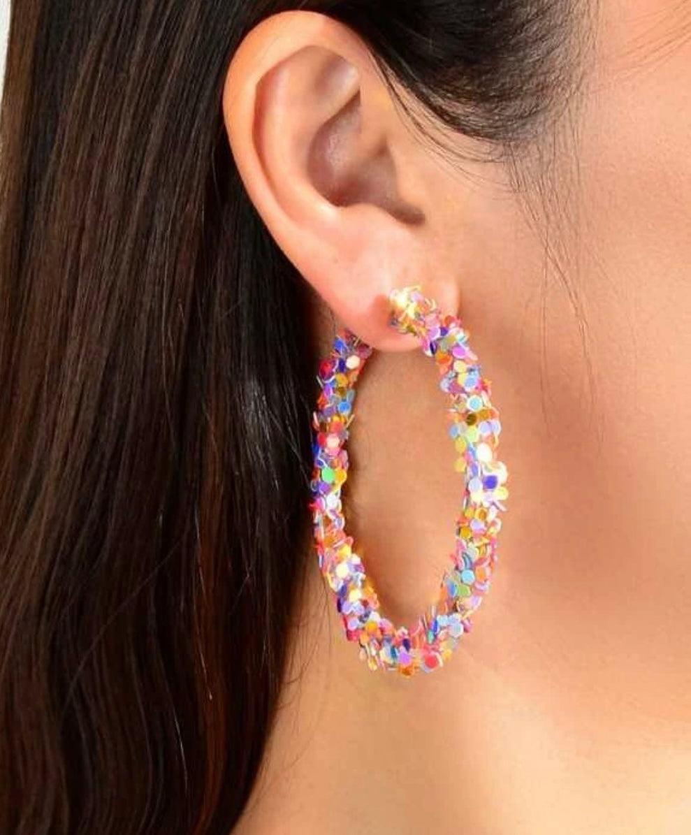 Large Multi Color Glitter Hoops