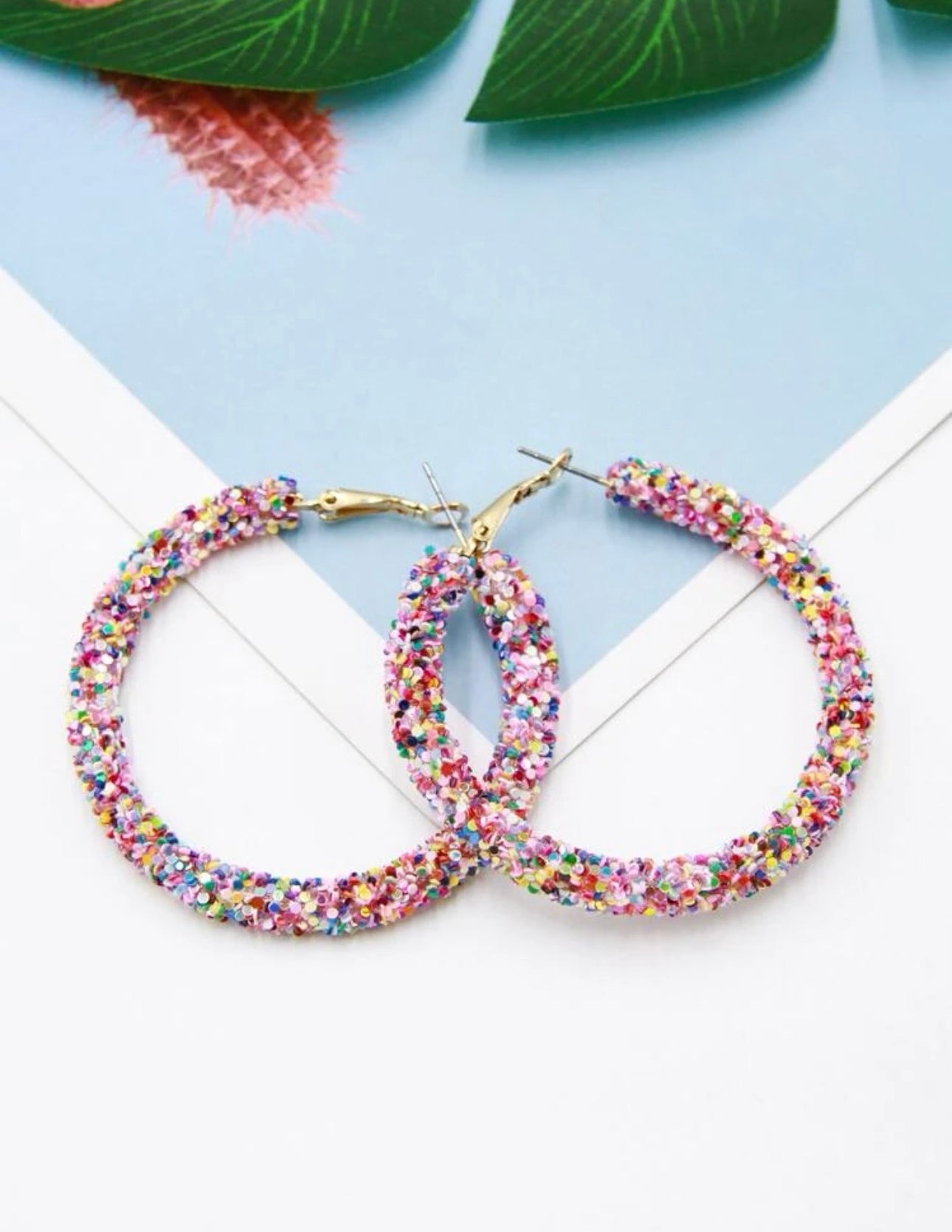 Hot Pink Glitter Hoops
