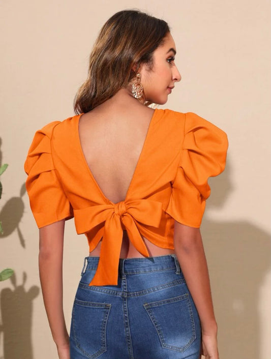 Orange Back Tie Ruffle Crop