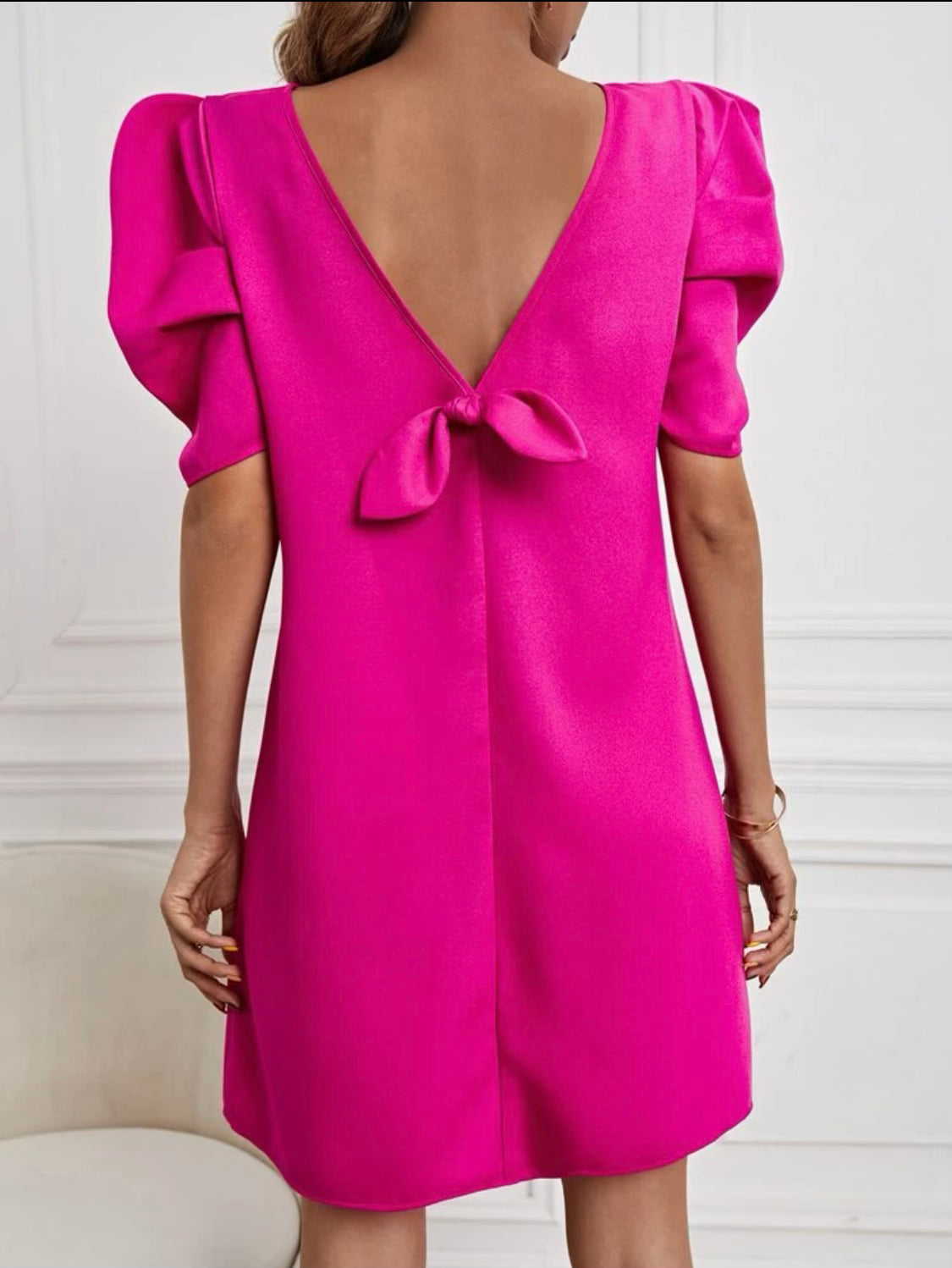 Hot Pink Puff Sleeve Dress