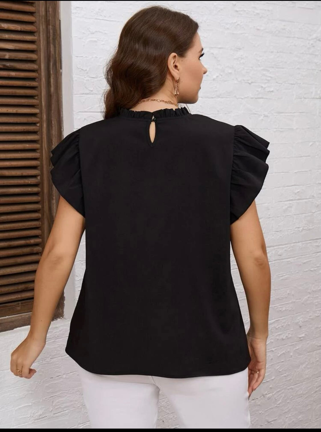 Curvy Black Ruffle Sleeved Blouse