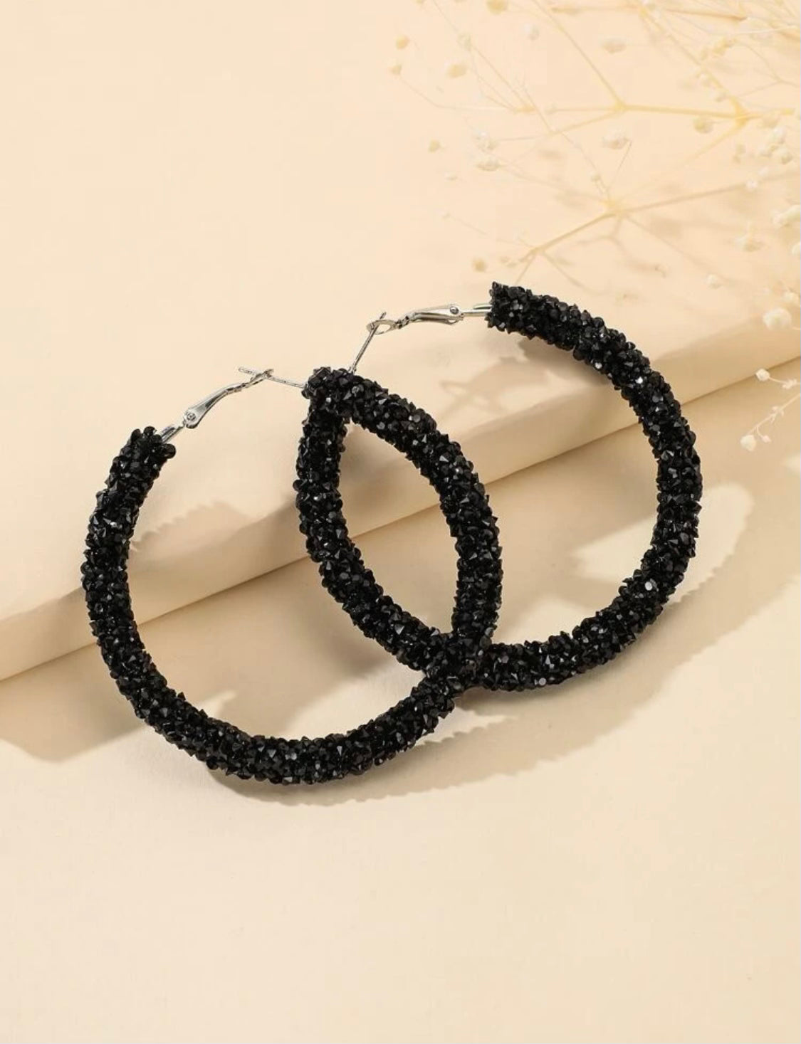 Large Black Glitter Hoops