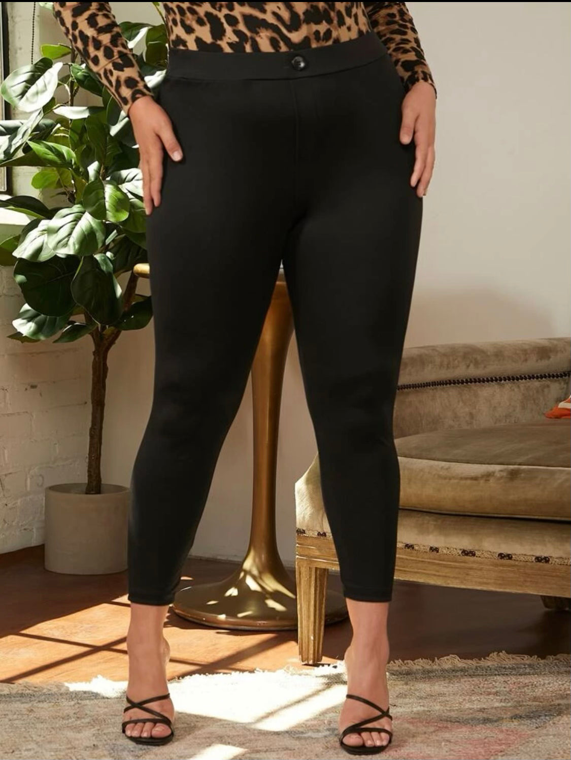 Curvy Faux Button Pull On Pants