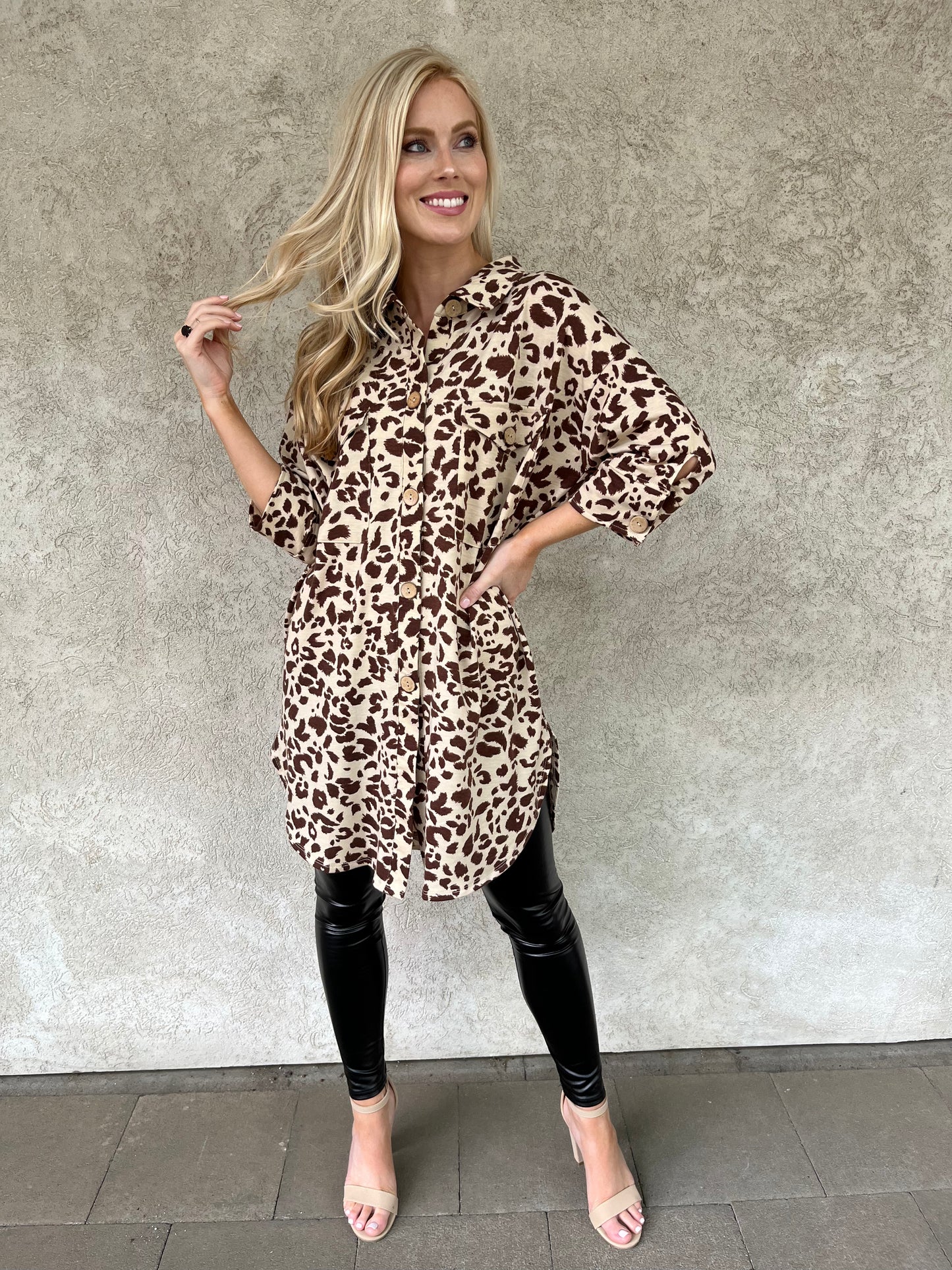 Curvy Cream and Brown Animal Print Dress/Shacket