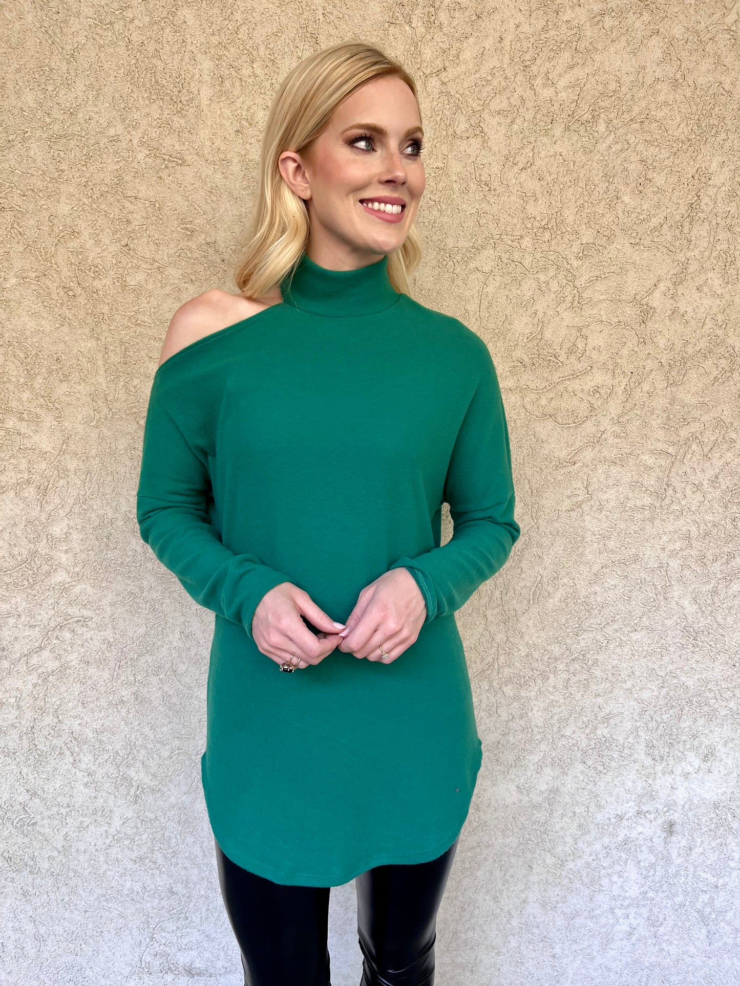Green Cold Shoulder Sweater Curvy