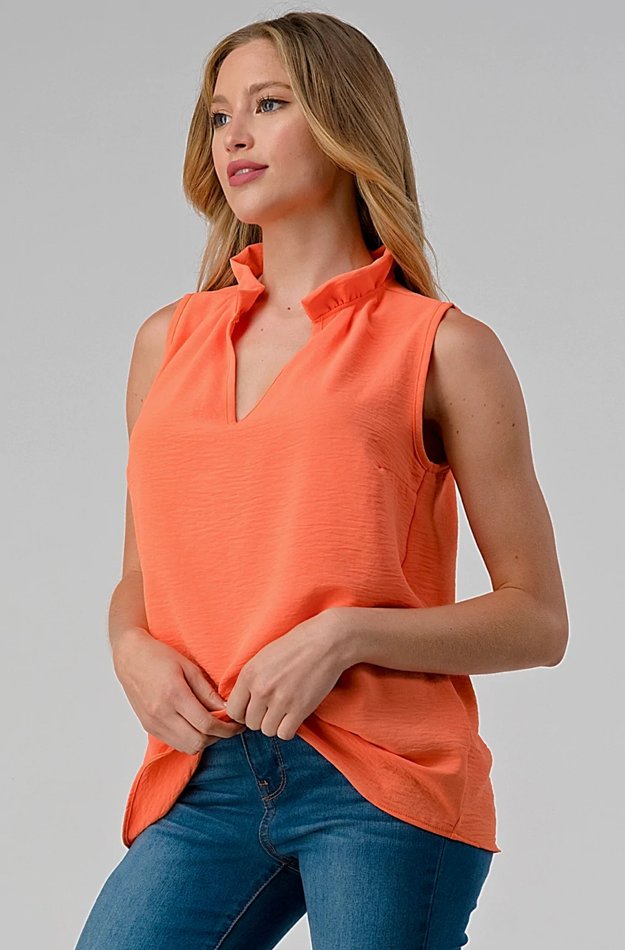 Orange V-Neck Ruffle Top