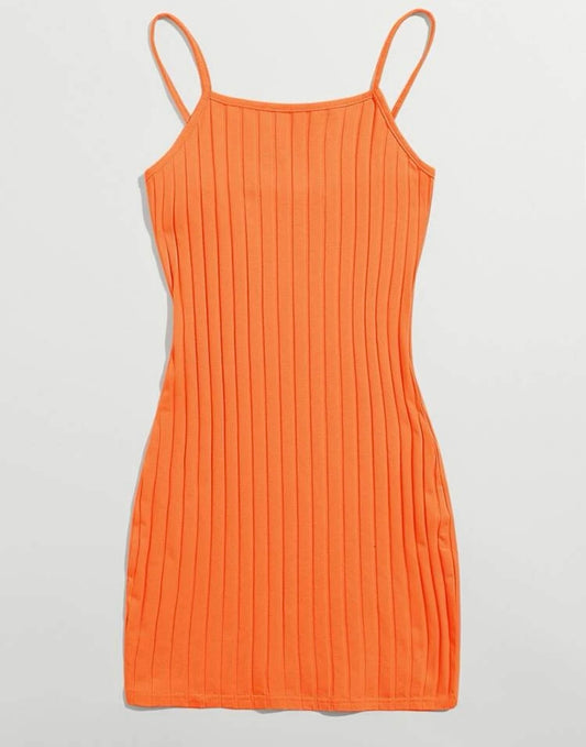 Orange Ribbed Knit Dress