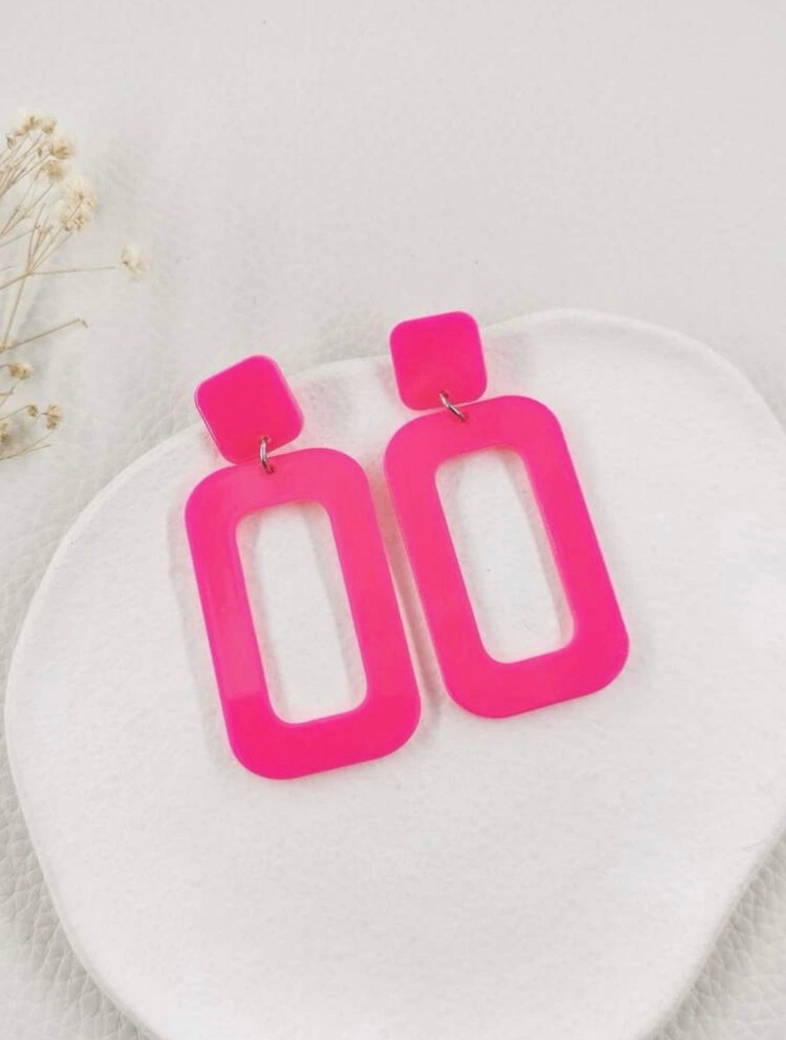 Hot Pink Rectangle Earrings