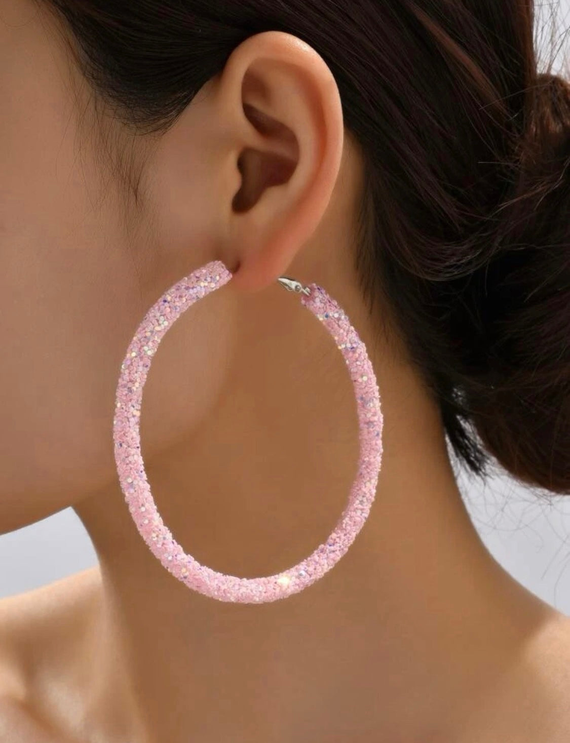 Large Pink Glitter Hoops